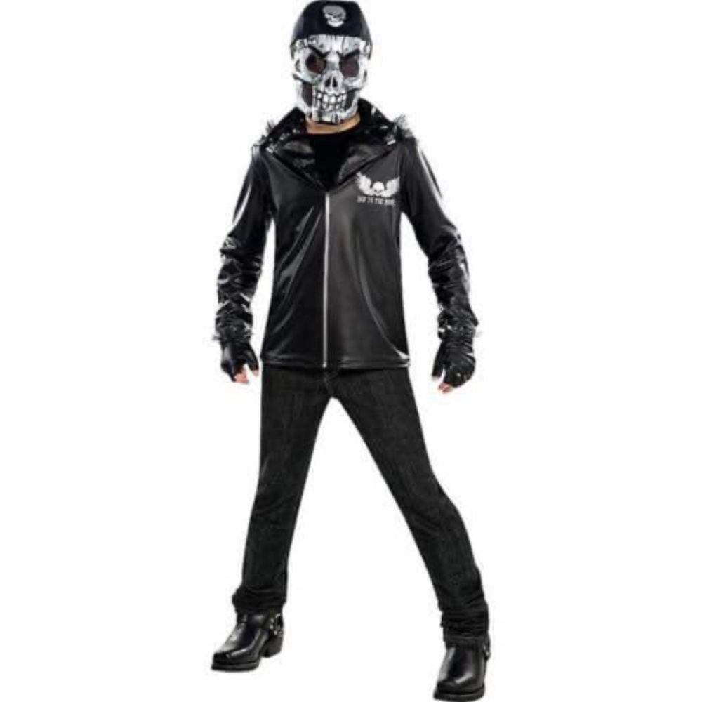 BRAND NEW boy skull biker halloween costume size L 12-14 & XL 14-16